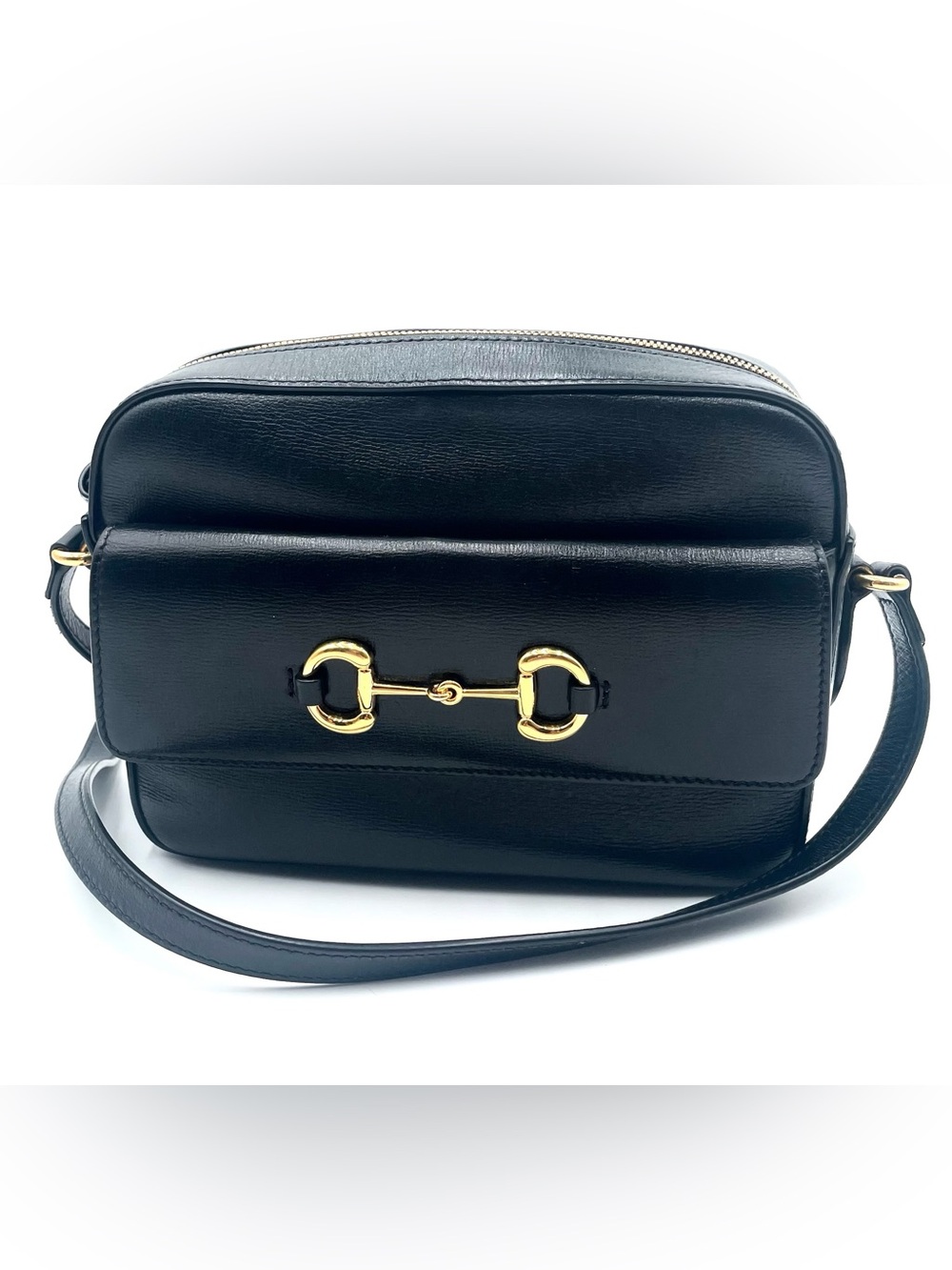 Gucci Black Leather Crossbody Horsebit Bag